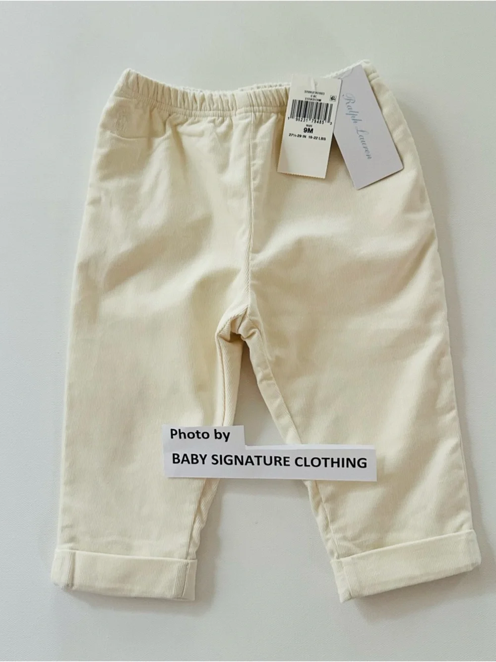 Ralph Lauren 9 Months Baby Boy Cream Soft Corduroy Pants NWT